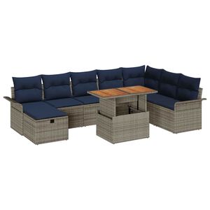 vidaXL Vrtna sedežna garnitura 9 pcs Siva poli ratan