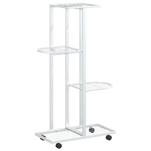 vidaXL 4-nadstropno stojalo za rože s kolesi 44x23x80 cm belo železo