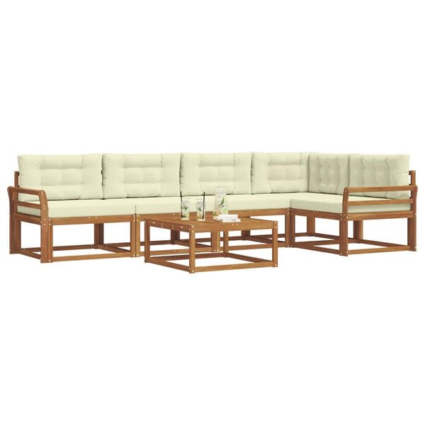 vidaXL Zunanja garnitura za sedenje z blazino 6 pcs Naravna in smetana