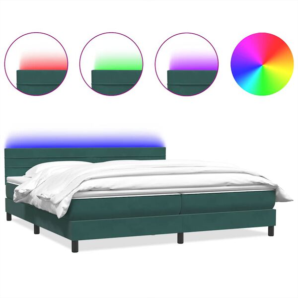 vidaXL Box spring postelja z vzmetnico LED temno zelena 180x220 cm žamet