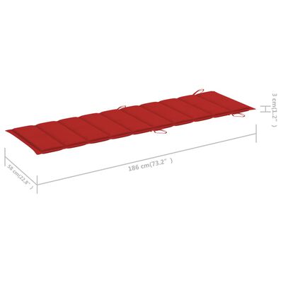 vidaXL Blazina za ležalnik rdeča 186x58x3 cm