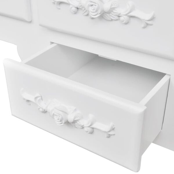 vidaXL Toaletna miza s stolčkom in 3 ogledali bele barve