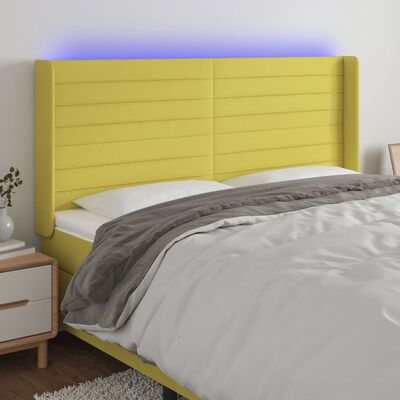 vidaXL LED posteljno vzglavje zeleno 163x16x118/128 cm blago