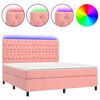 vidaXL Box spring postelja z vzmetnico LED roza 160x200 cm žamet