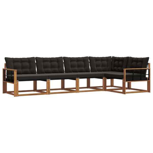 vidaXL Zunanja garnitura za sedenje z blazino 5 pcs Naravna in črna