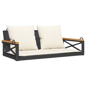 vidaXL Gugalna klop z blazinami črna 109x62x40 cm poli ratan