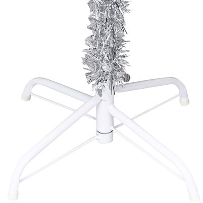 vidaXL Umetna osvetljena novoletna jelka s stojalom srebrna 210 cm PET