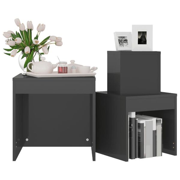 vidaXL Komplet mizic 3 kosi visok sijaj sive barve iverna plošča