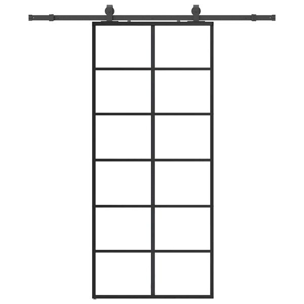 vidaXL Drsna vrata z opremo črna 90x205 cm ESG steklo