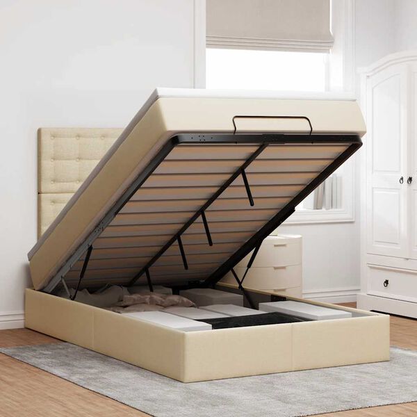 vidaXL Otomanska postelja z vzmetnico & LEDs krema 120x190 cm blago