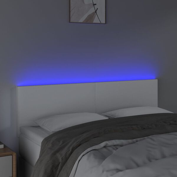 vidaXL LED posteljno vzglavje belo 144x5x78/88 cm umetno usnje