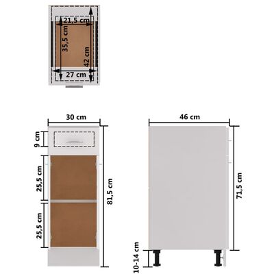 vidaXL Spodnja omarica s predalom visok sijaj bela 30x46x81,5 cm