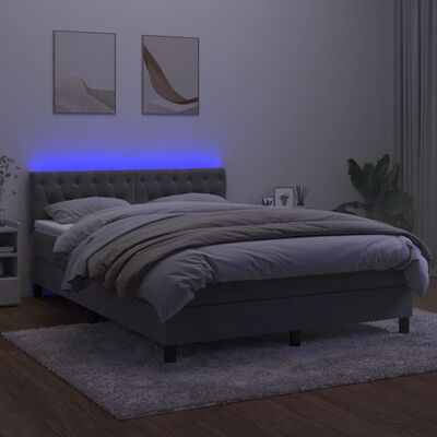vidaXL Box spring postelja z vzmetnico LED svetlo siva 140x200cm žamet