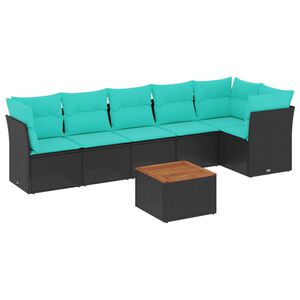 vidaXL Vrtna sedežna garnitura 7-delna z blazinami črn poli ratan