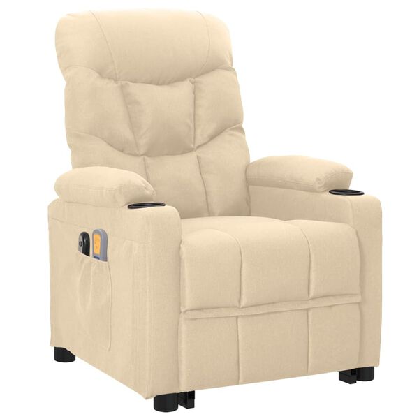 vidaXL Masažni stol s funkcijo vstajanja krem blago