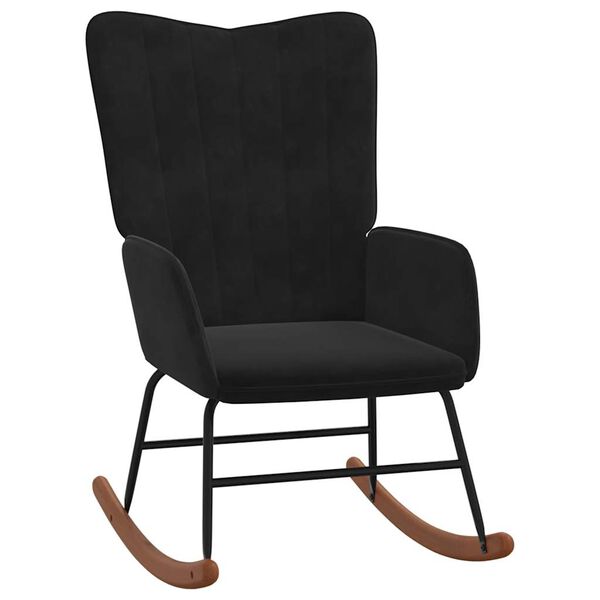 vidaXL Gugalni stol s stolčkom črn žamet