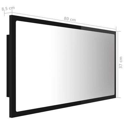 vidaXL LED kopalniško ogledalo visok sijaj črno 80x8,5x37 cm akril