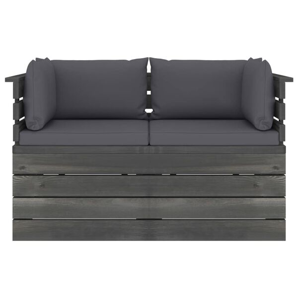 vidaXL Vrtni kavč dvosed iz palet z blazinami trdna borovina