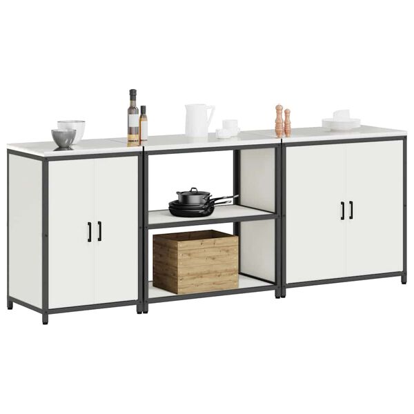 vidaXL Kuhinjski set za shranjevanje s polico Drugo 3 pcs Bela Jeklo