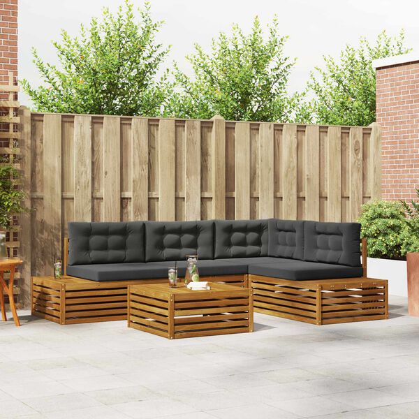 vidaXL Zunanja garnitura za sedenje 5 Kos Naravna in antracitna