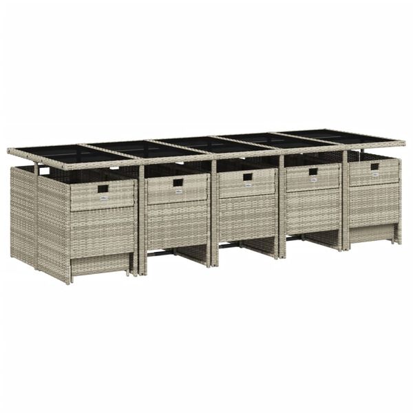 vidaXL Vrtna jedilna garnitura 15-delna z blazinami sv. siv poli ratan