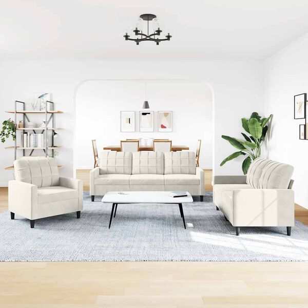 vidaXL Sedežna garnitura 3-delna z blazinami krem žamet