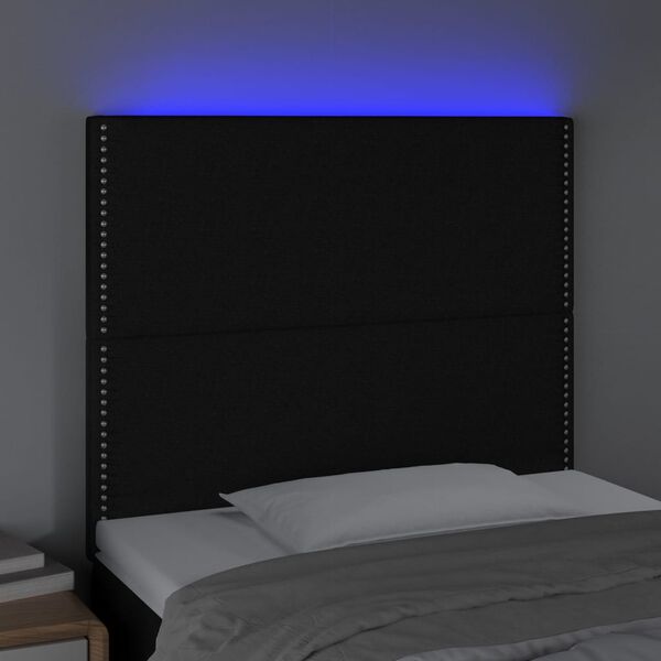 vidaXL LED posteljno vzglavje črno 80x5x118/128 cm blago