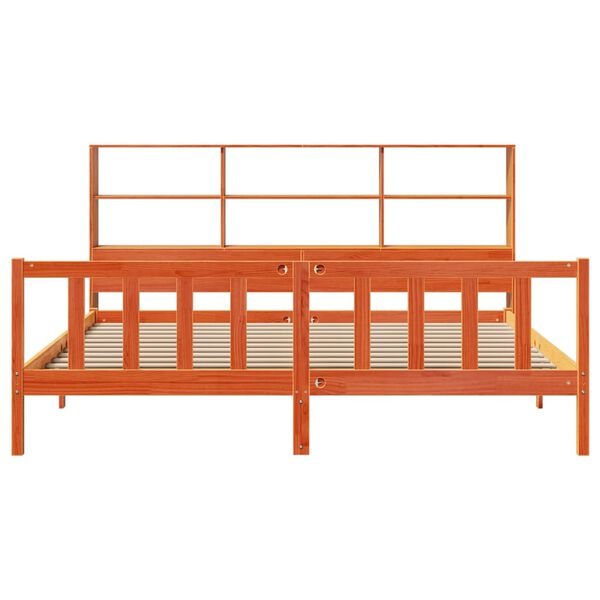 vidaXL Knjižna postelja brez vzmetnice vošč. rjava 180x200 cm borovina