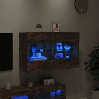 vidaXL Stenska TV omarica z LED lučkami dimljeni hrast 98,5x30x60,5 cm