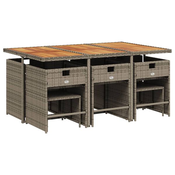 vidaXL Vrtna jedilna garnitura 11-delna z blazinami siv poli ratan