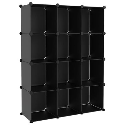 vidaXL Kockasta omarica za shranjevanje z 12 kockami črn PP