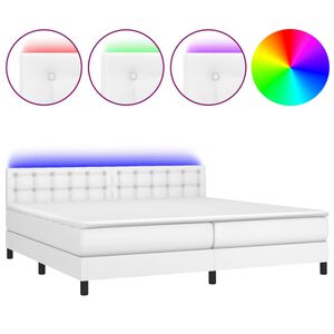 vidaXL Box spring postelja z vzmetnico LED bela 200x200cm umetno usnje