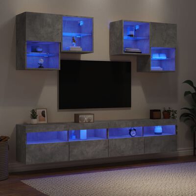 vidaXL Stenske TV omarice z LED lučkami 6 kosov betonsko sive