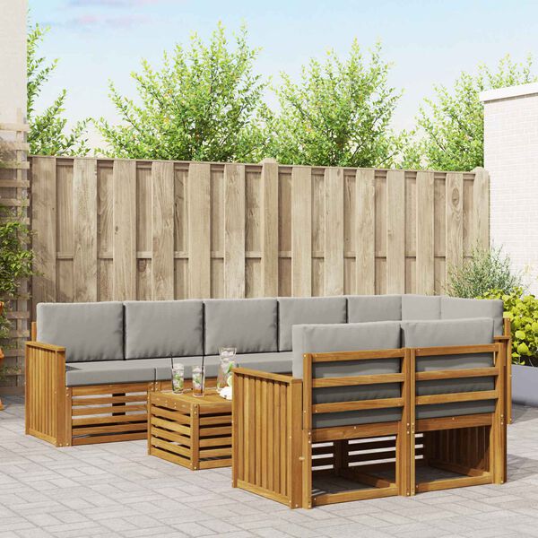 vidaXL Sedežne garniture z blazino 9 pcs Naravna in svetlo siva