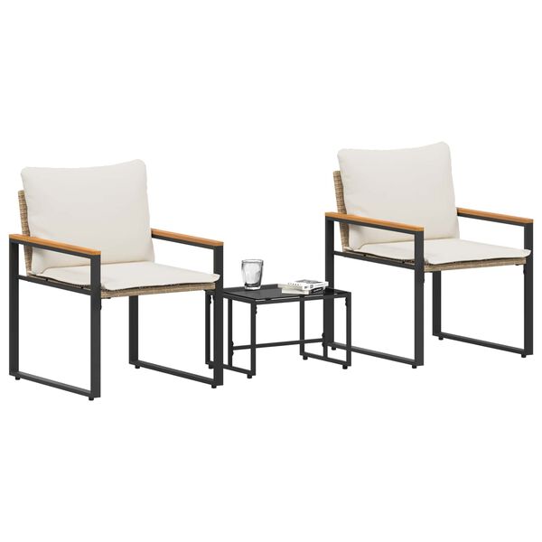 vidaXL Kompleti pohi&scaron;tva z blazino 3 pcs Bež in smetanasto bela Ratan