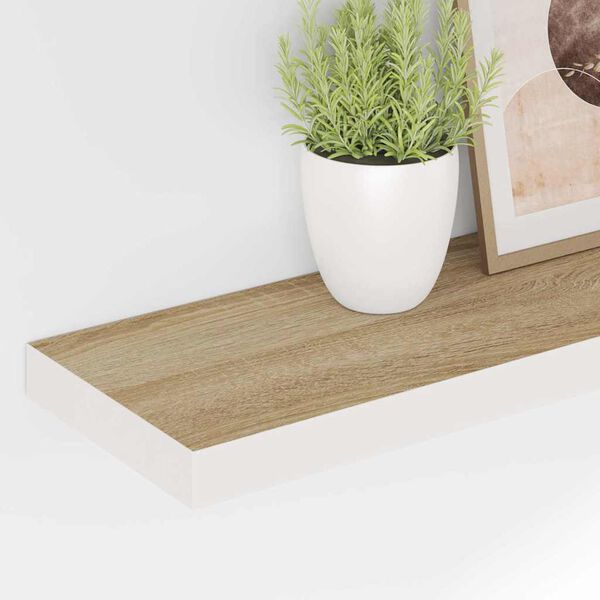 vidaXL Stenska polica barva hrasta in bela 80x23,5x3,8 cm MDF