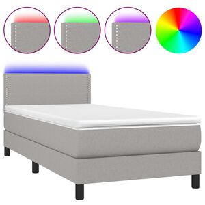 vidaXL Box spring postelja z vzmetnico LED svetlo siva 80x200 cm blago
