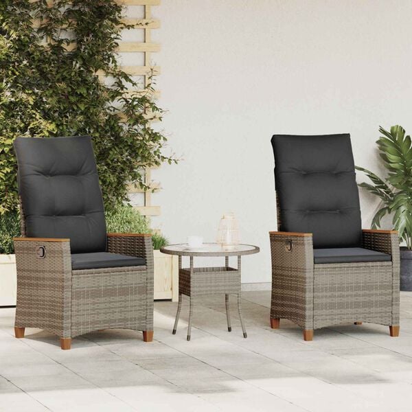 vidaXL Ležeči vrtni stol Siva in temno siva 64 x 57,5 x 112 cm