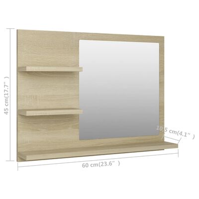 vidaXL Kopalniško ogledalo sonoma hrast 60x10,5x45 cm iverna plošča