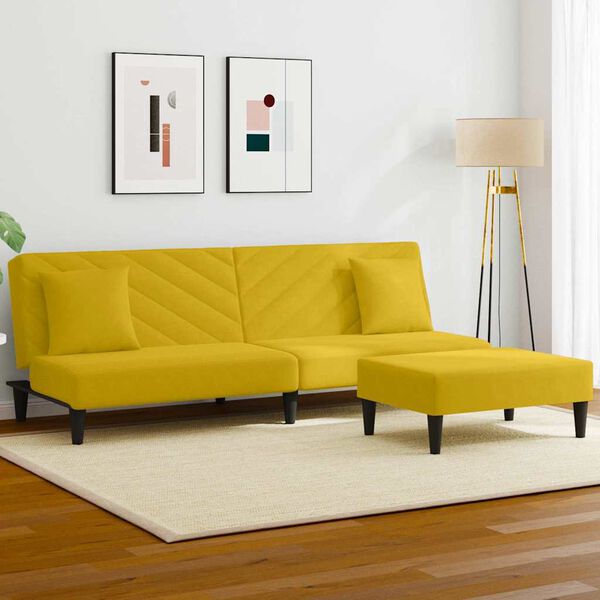 vidaXL Sedežna garnitura 2-delna z vzglavniki rumen žamet