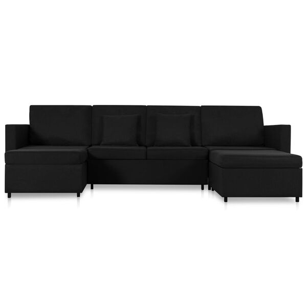 vidaXL Izvlečni kavč z ležiščem štirised iz blaga črn