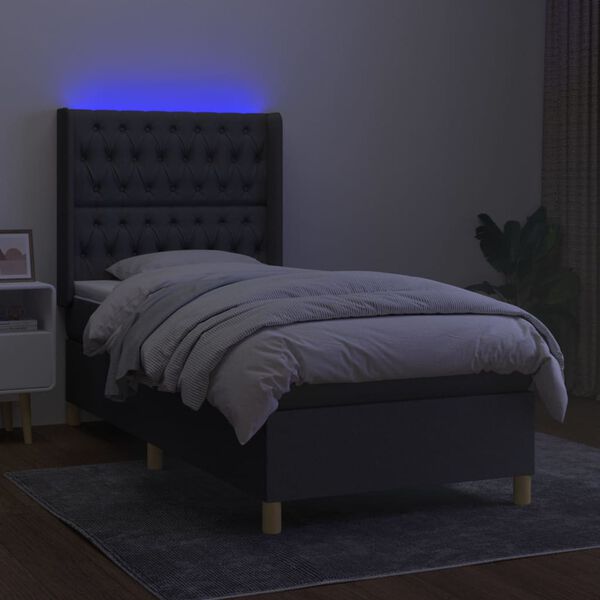 vidaXL Box spring postelja z vzmetnico LED temno siva 100x200 cm blago