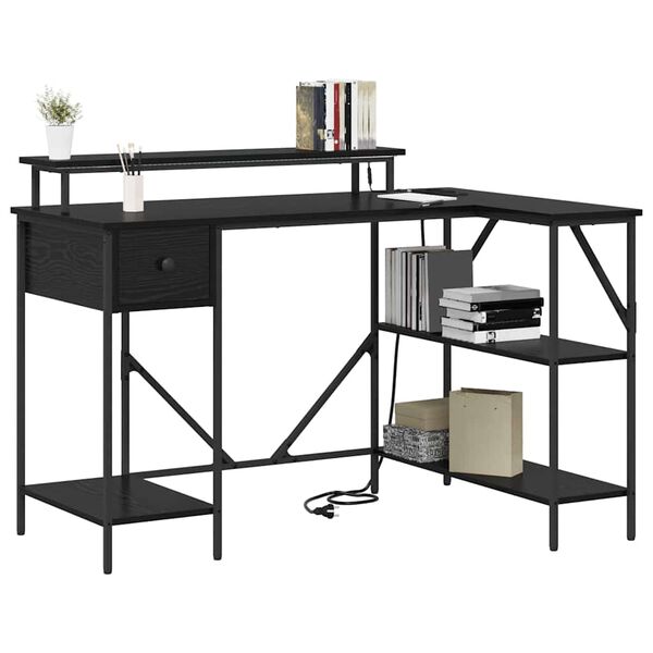 vidaXL Miza s polico Črna Orehovina 120 x 79 x 86,5 cm Konstruiran les