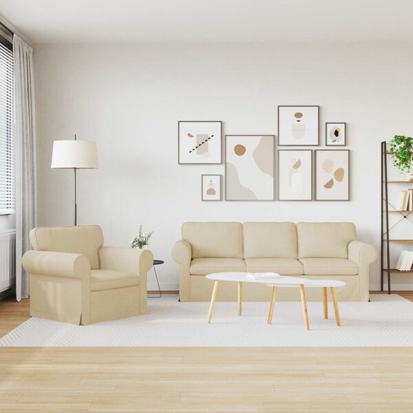 vidaXL Kavč 2 pcs krema 215 x 82 x 80 cm blago