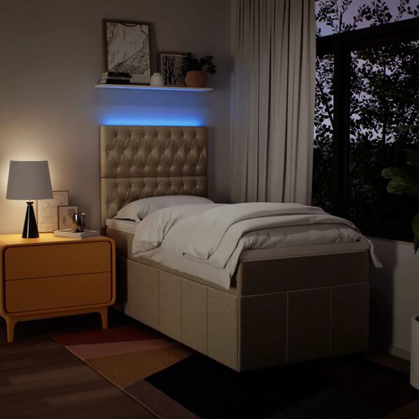 vidaXL Box spring postelja z vzmetnico krem 80x200 cm blago