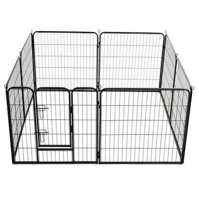 vidaXL Ograda za pse z 8 jeklenimi paneli 80x80 cm črne barve