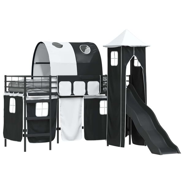 vidaXL Postelja z loft tipom za otroke Črna 74,5 x 190 cm Kovina