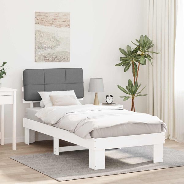 vidaXL Posteljni okvir z oblazinjenim vzglavjem Svetlo siva