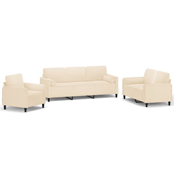 vidaXL Sedežna garnitura 3-delna z blazinami krem blago
