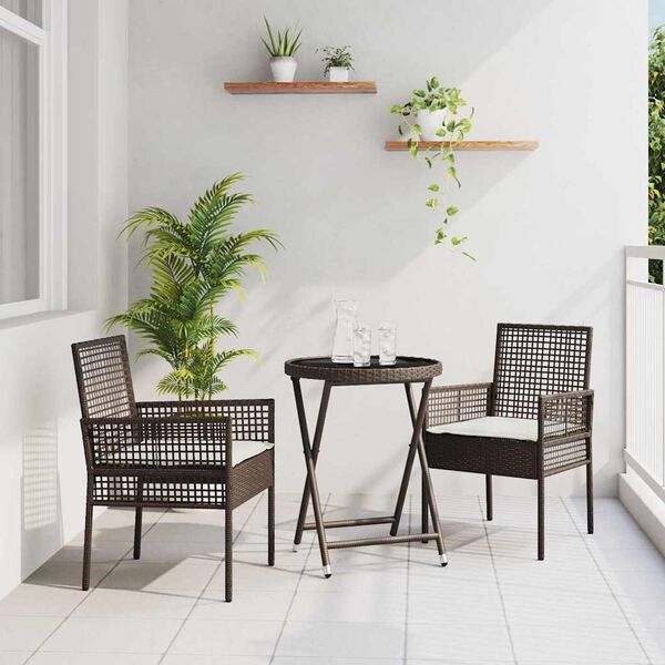 vidaXL Vrtnik Bistro Set 3 pcs Rjava Poly ratan